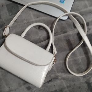 Purse small white hard leather